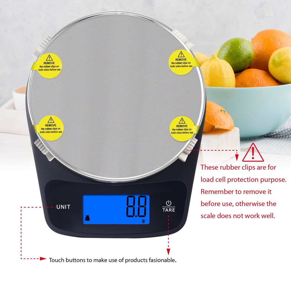Mainstays Waterproof Digital Kitchen Scale with Blue Backlit, Black
