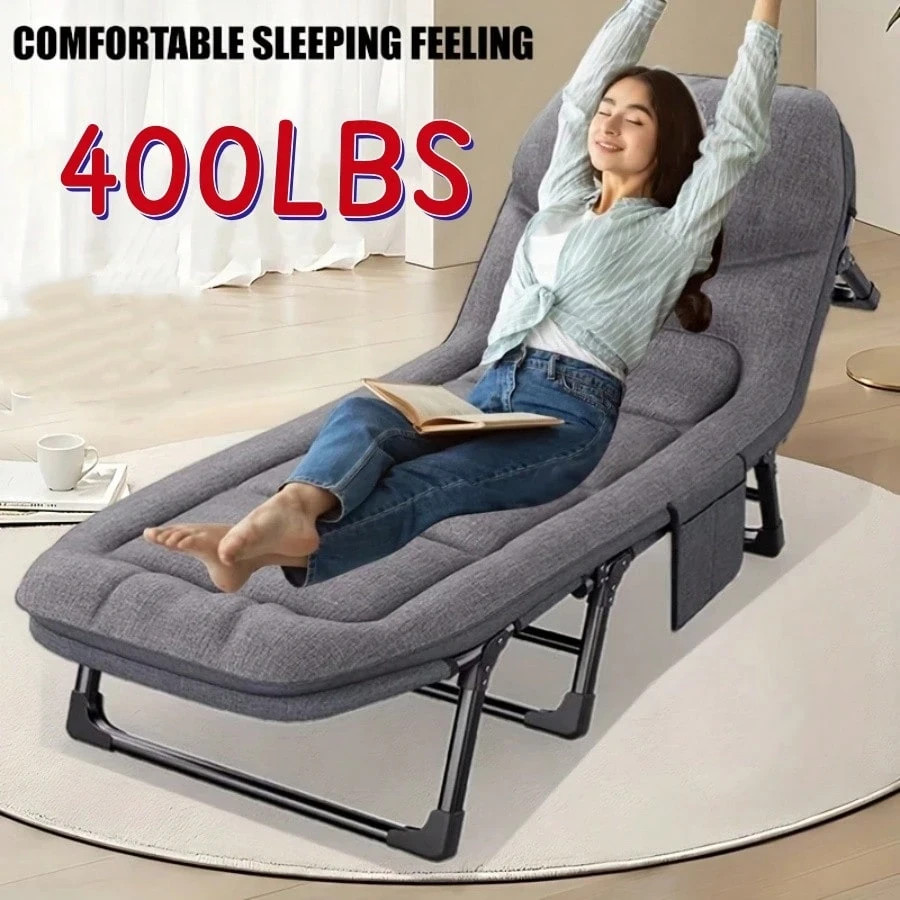 Heavy Duty Folding Bed with Adjustable Headrest for Camping/Outdoor