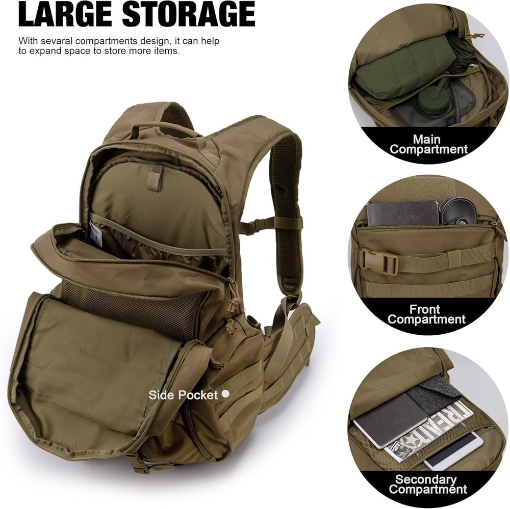 Lightweight 28L Tactical Molle Backpack with Hydration Compartment for Men
