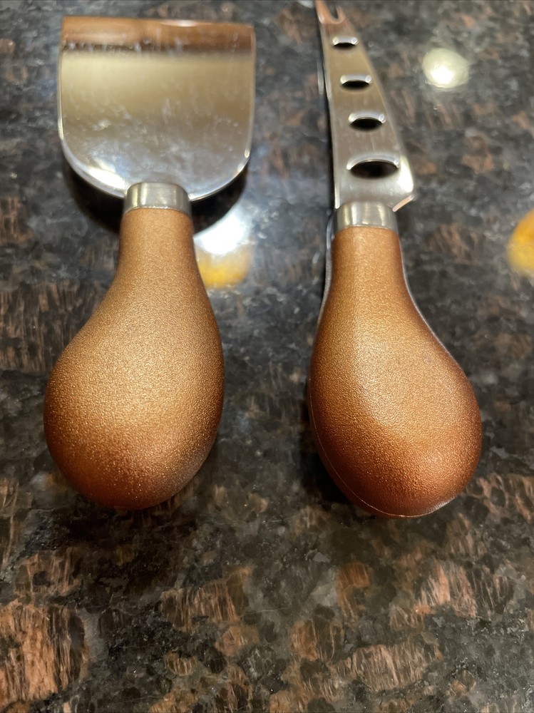 CHEESE Knife Set - 2 Pieces Silver Blade Bronze Handle