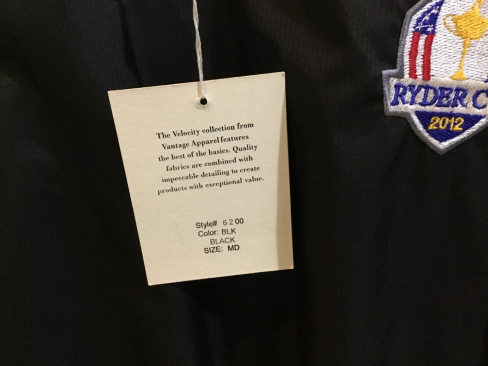 NWT 2012 Ryder Cup Black VELOCITY Pullover GOLF Windbreaker SZ M - Cool