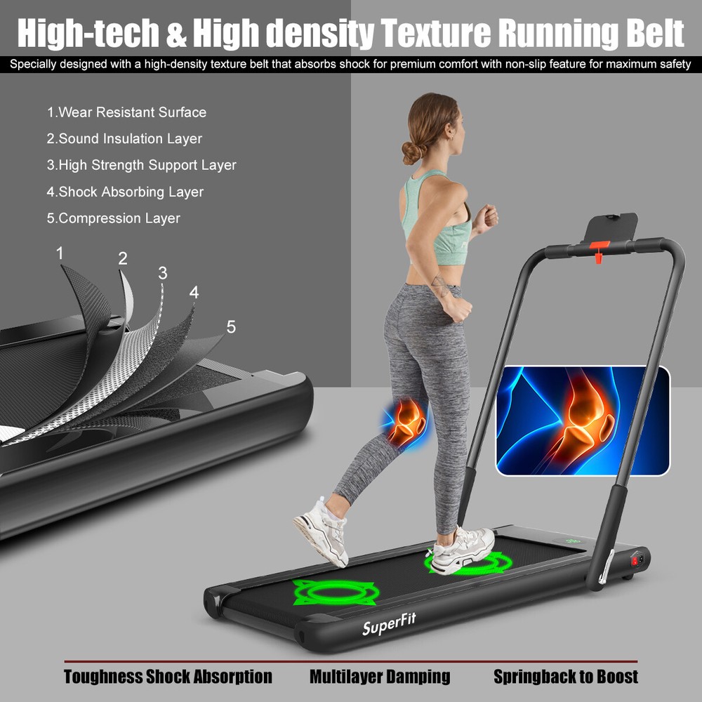 Costway 2.25HP 2 in 1 Folding Treadmill W/APP Control Speaker Remote Black