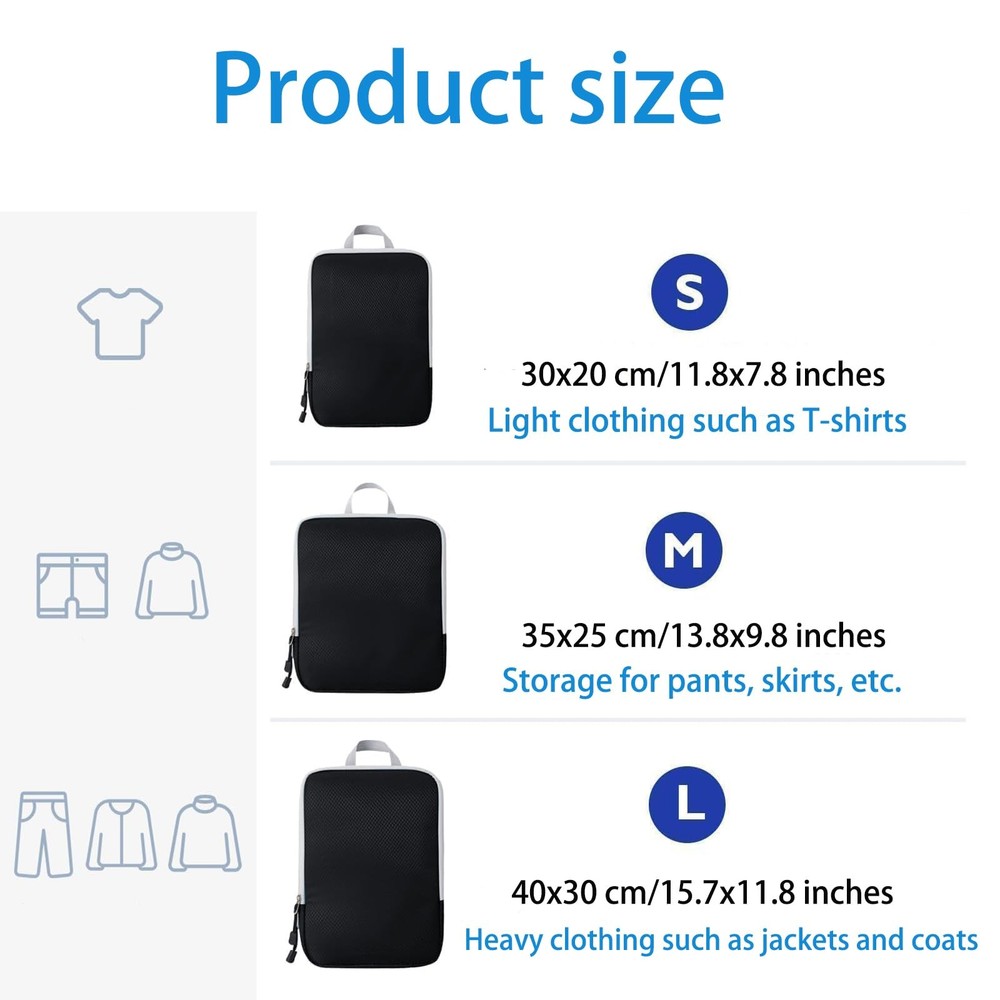 3 Set Compression Packing Cubes with Handle Travel Essential for Suitcases Ny...
