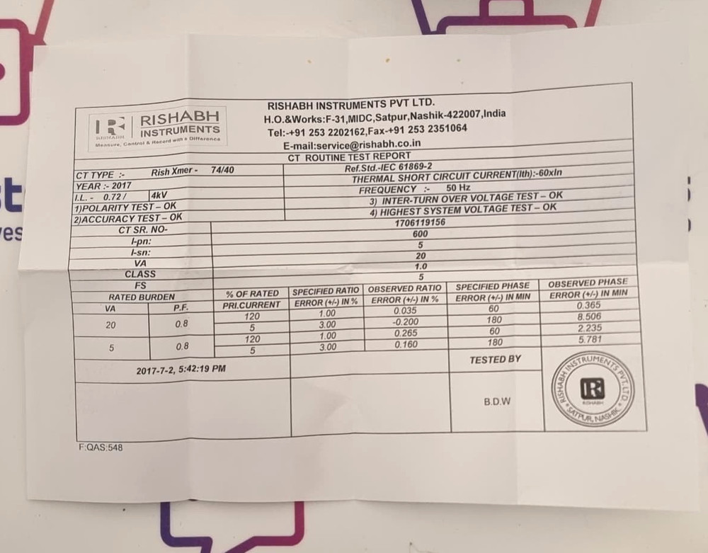 RISHABH INSTRUMENTS RISH Xmer 74/40 Current Transformer 600/5A