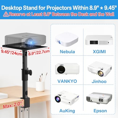 Height/Tilt/Swivel Adjustable Desktop Projector Stand Table for Aurzen 1- Pack