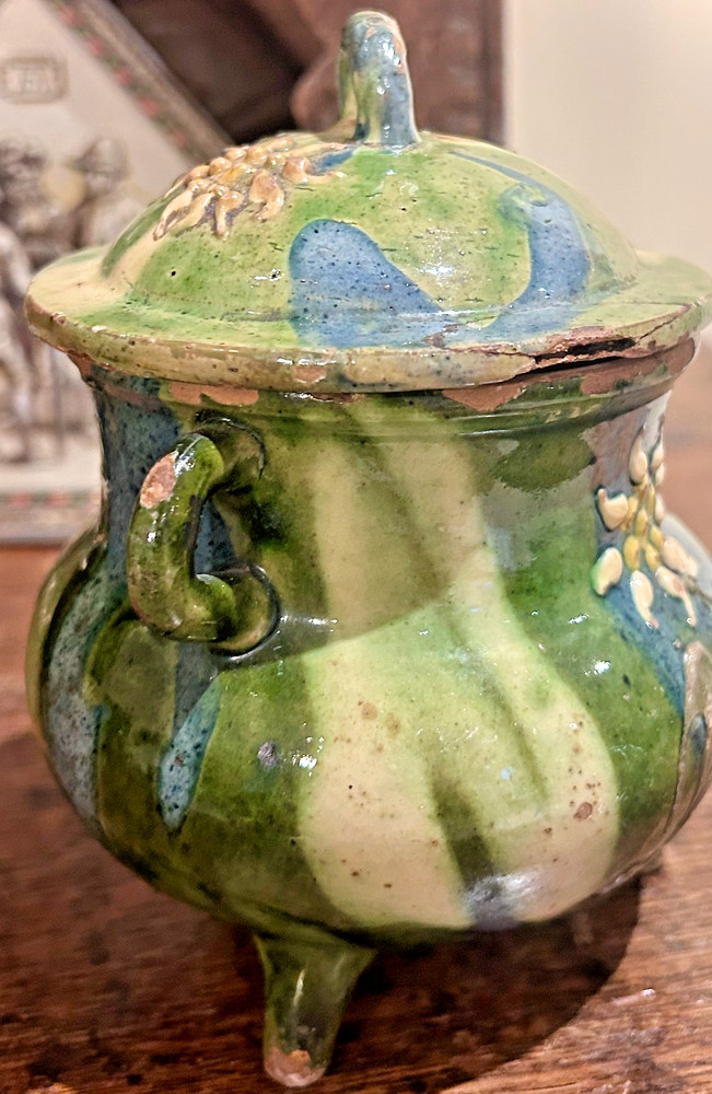 FRENCH ANTIQUE SUGAR JAR POT CERAMIC VESSEL EARTHENWARE POTTERY