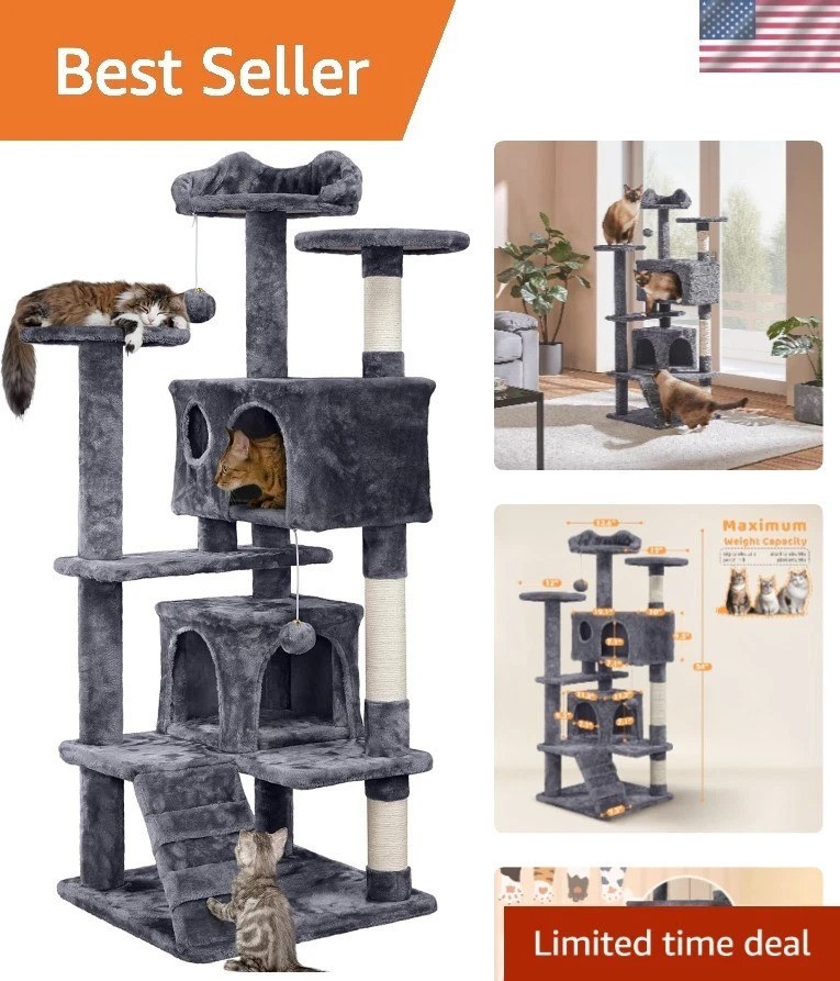 Durable 54in Cat Tree with Replaceable Balls and Spacious Hideaways for Felines