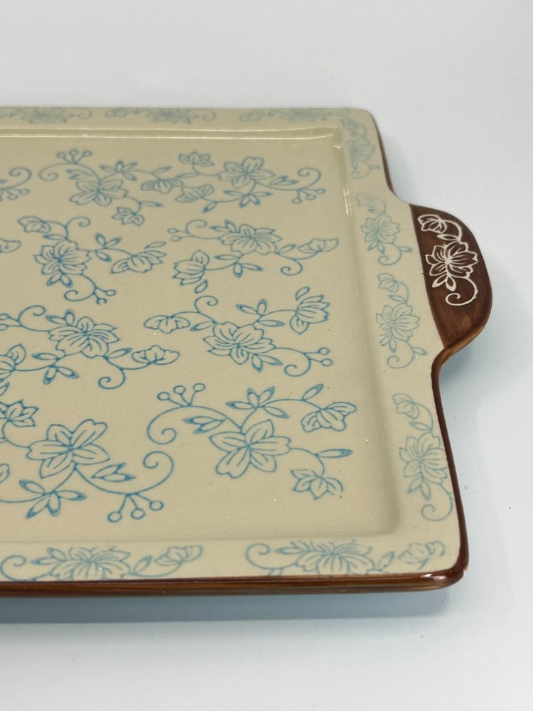 Temptations by Tara Blue Floral Lace Rectangular Serving Tray Platter 15.5"L
