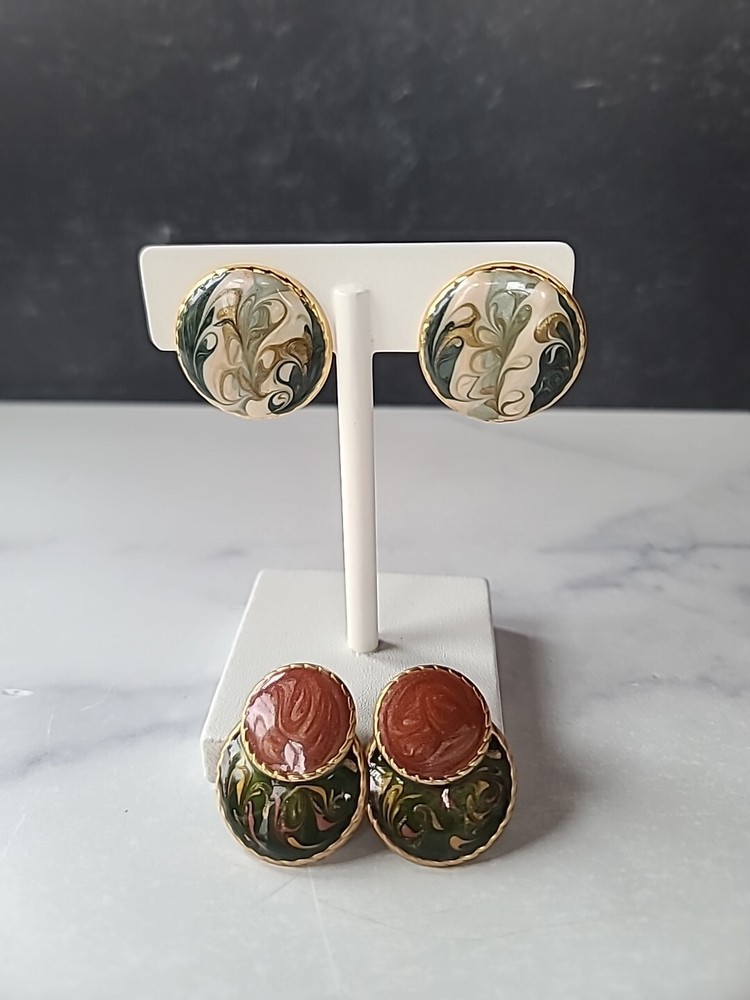 Vintage Enamel Stud Earrings Set Of Two