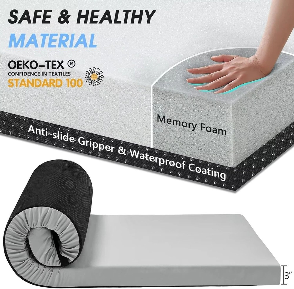 Memory Foam Camping Mattress Pad, 3" Thick, Waterproof