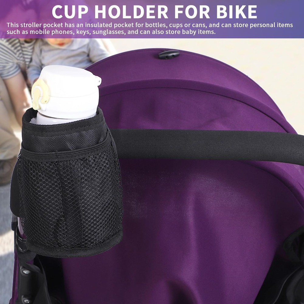 Stroller Cup Holder with Several Mesh Pockets, Sturdy Polyester Material Whee...