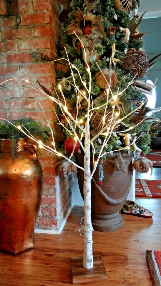 Artificial White Birch Twig Tree With Lighted Branches Rustic Christmas Décor