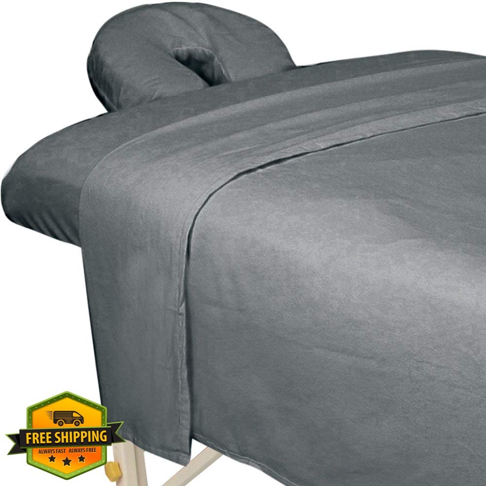 ForPro 3-Pc Flannel Massage Sheet Set, Cool Grey