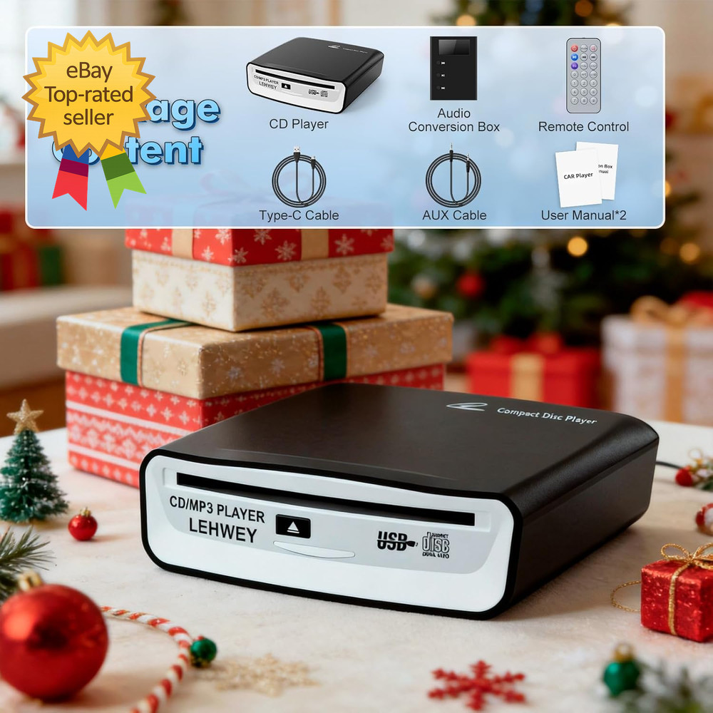 USB CD Player Car External AUX FM Transmitter Portable Anti Skip Remote Control