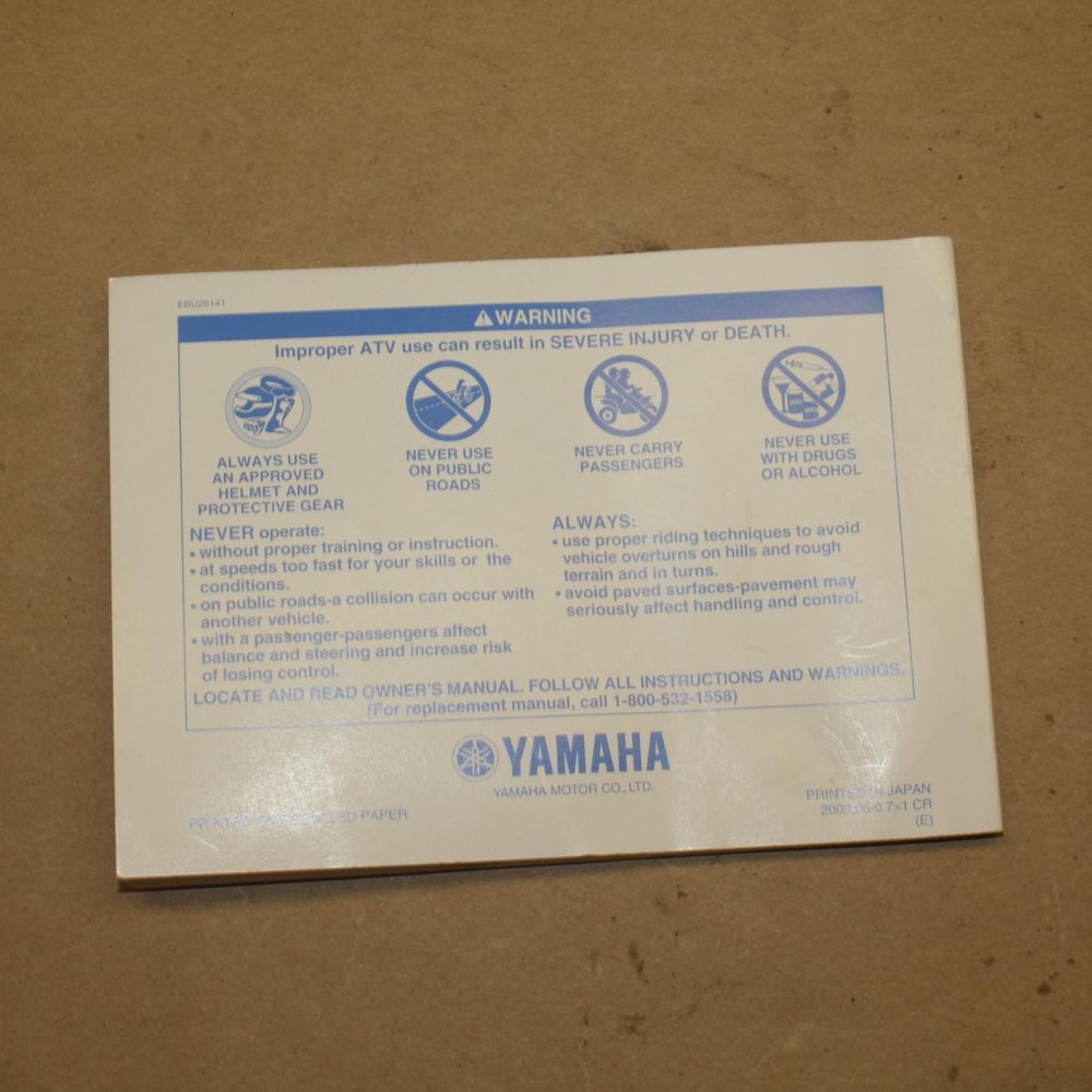 Original Owners Manual Book YZF 450X