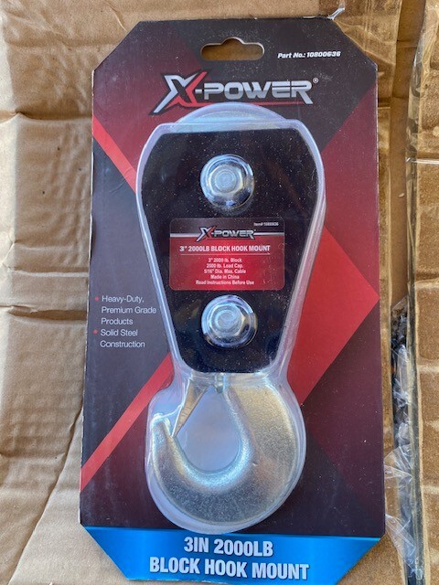 XPower, 3in.2000LB BLOCK HOOK MOUNT, Load Capacity 2000 lb, Max. Cable Size 5/16