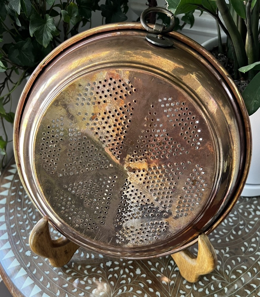 Vintage Copper Strainer with Hanging Loop 10” Diameter