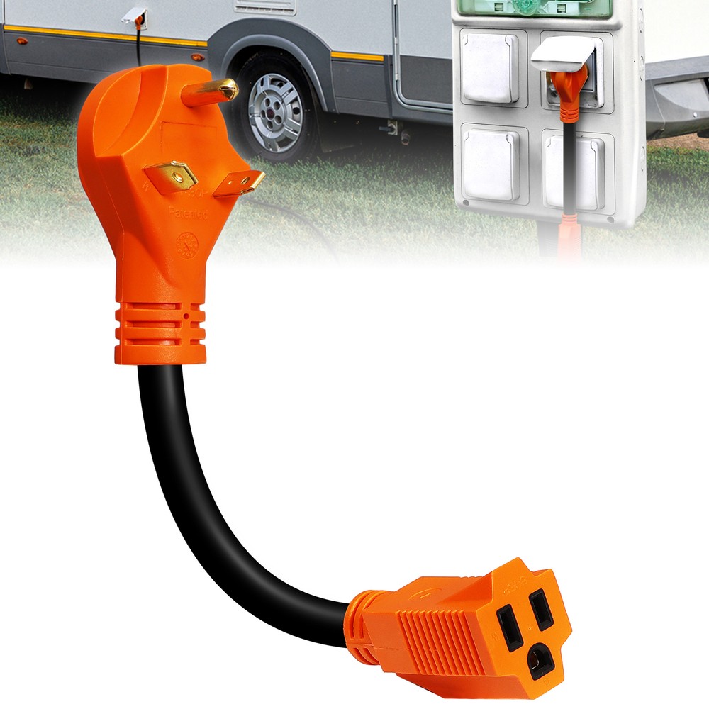 15A to 30A RV Power Adapter Cord Plug; NEMA L5-15R, TT-30P For Trailer Camper