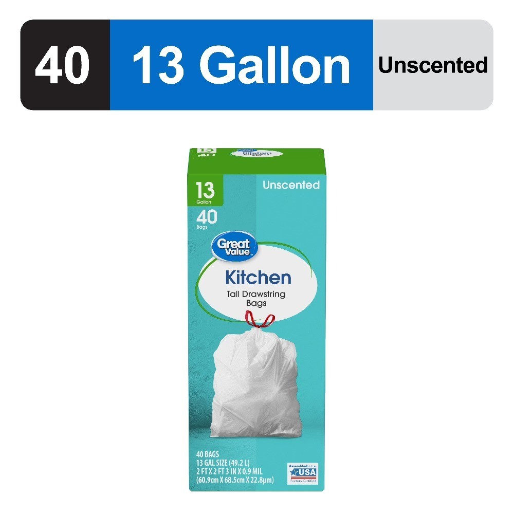 13 Gallon Drawstring Tall Kitchen Trash Bags Unscented 40 Count