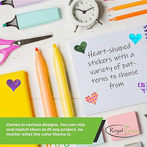 Valentines Heart Stickers with Assorted Patterns Metallic 200-Multicolor