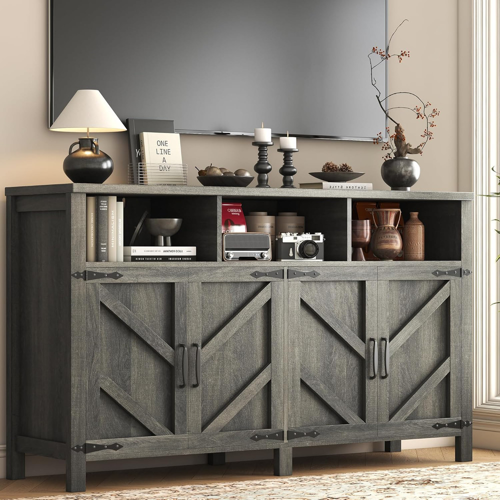 Buffet Sideboard with Storage Farmhouse with 4 Doors, 55'' Large Kitchen Storage