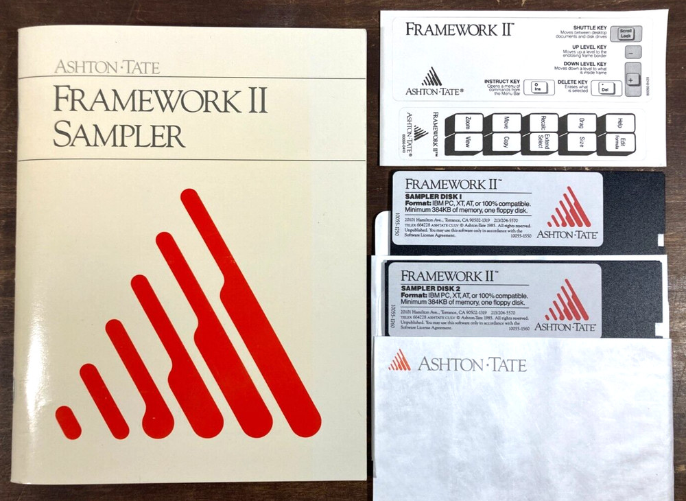 Vintage Ashton-Tate Framework II 2-Disk Sampler Software 5.25" & Booklet IBM PC