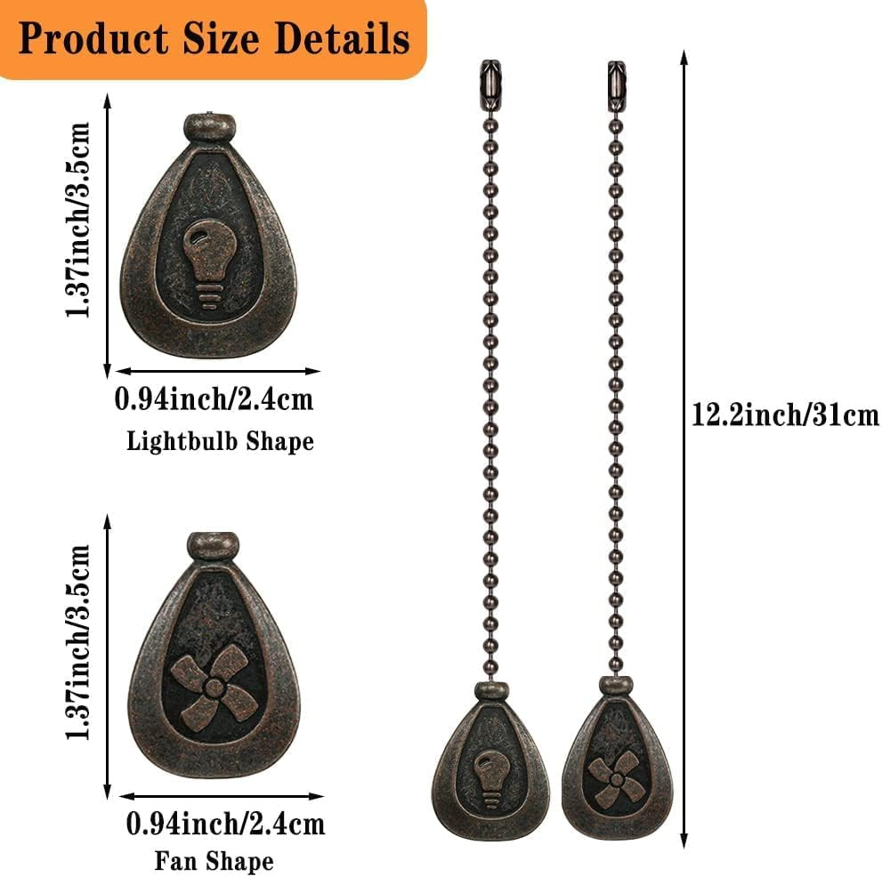 Vinaco Bronze Ceiling Fan Pull Chain Set, Decorative Fan Pull Chain Extension wi