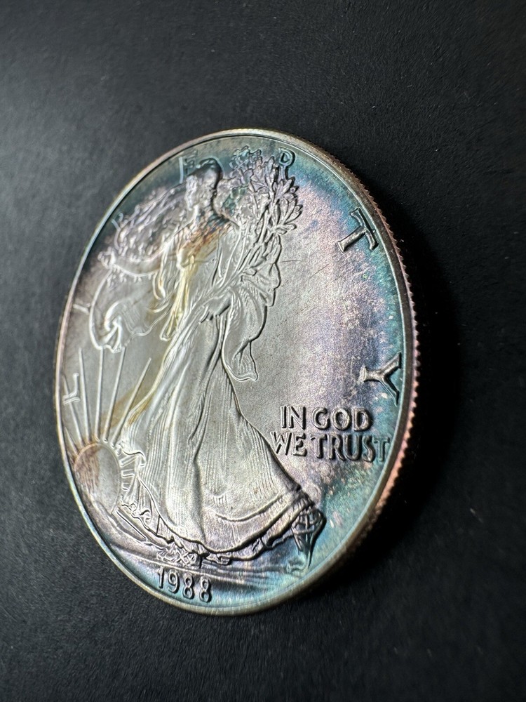 1988 American Silver Eagle 1 Oz Silver Coin Rainbow Toned