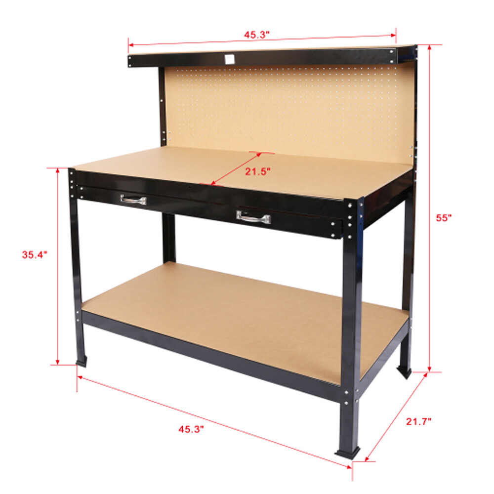 Workshop Table Work Bench Garage Steel Tool Storage Drawers Shelves PegBoard