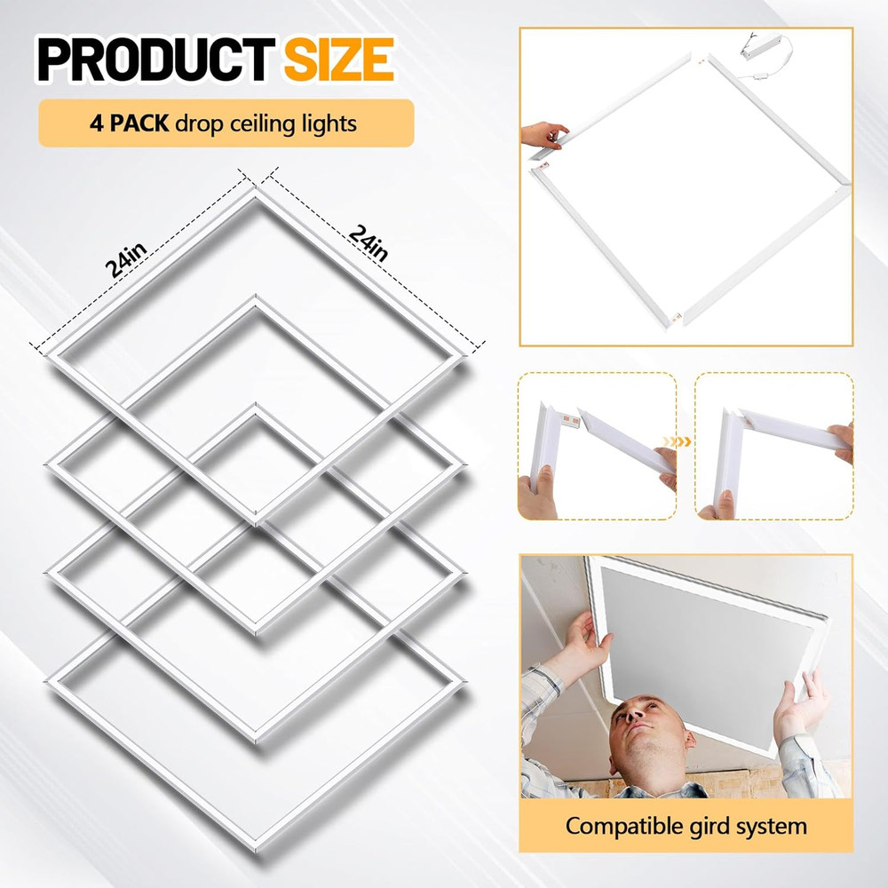 4-Pack 2x2 Ft Edge-Lit LED Flat Panel Lights for Offices & Shops