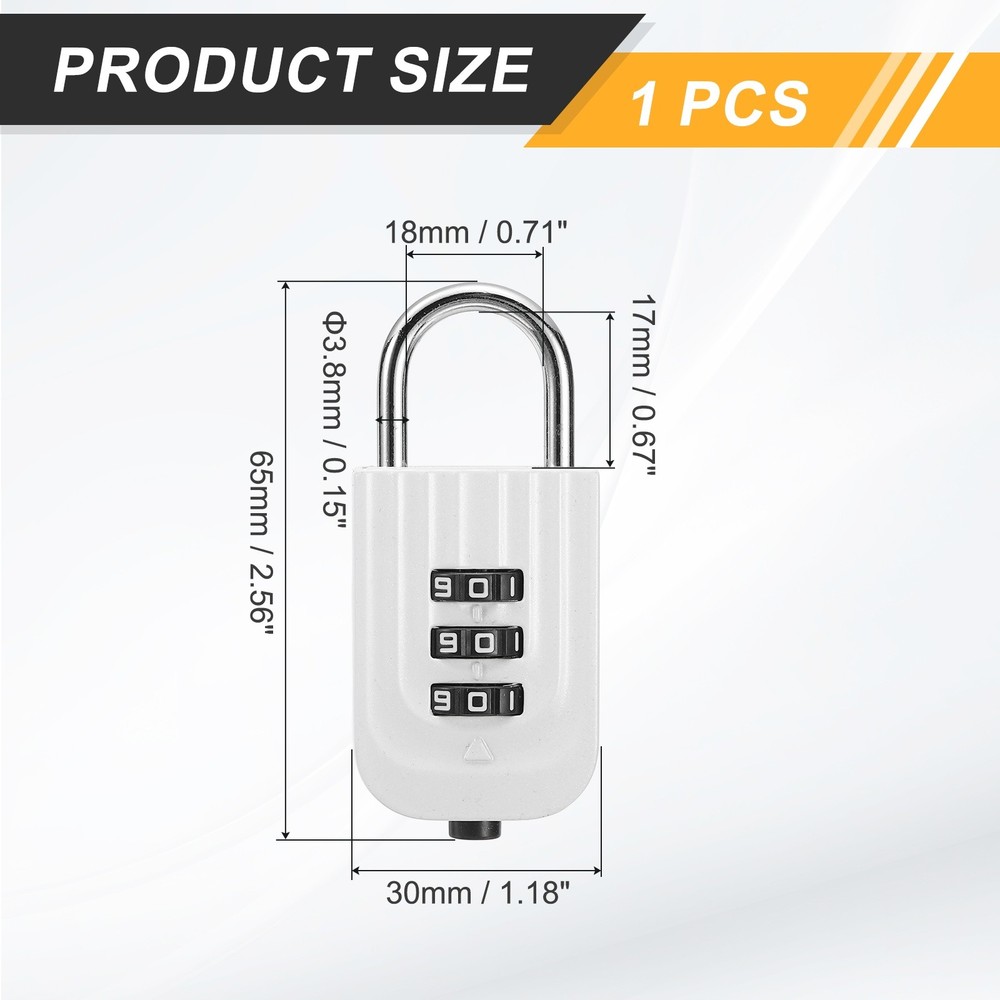 Resettable 3 Digit Combination Lock Code Padlock, White (65 x 30mm)