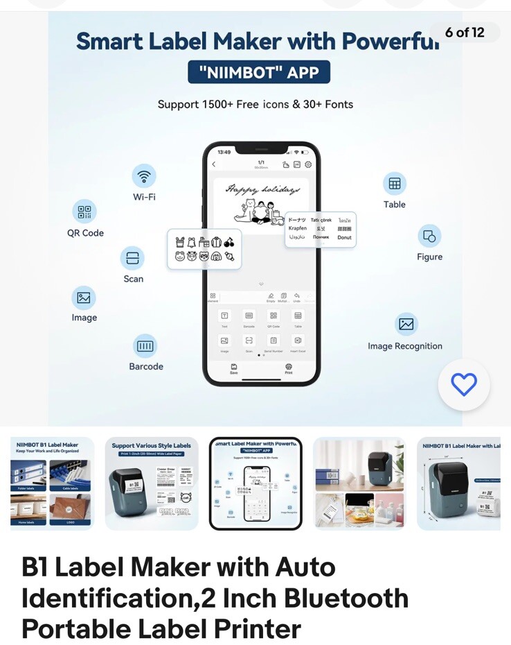 NIMBOT B1 Label Maker with Auto Identification,2 Inch Bluetooth Portable Label