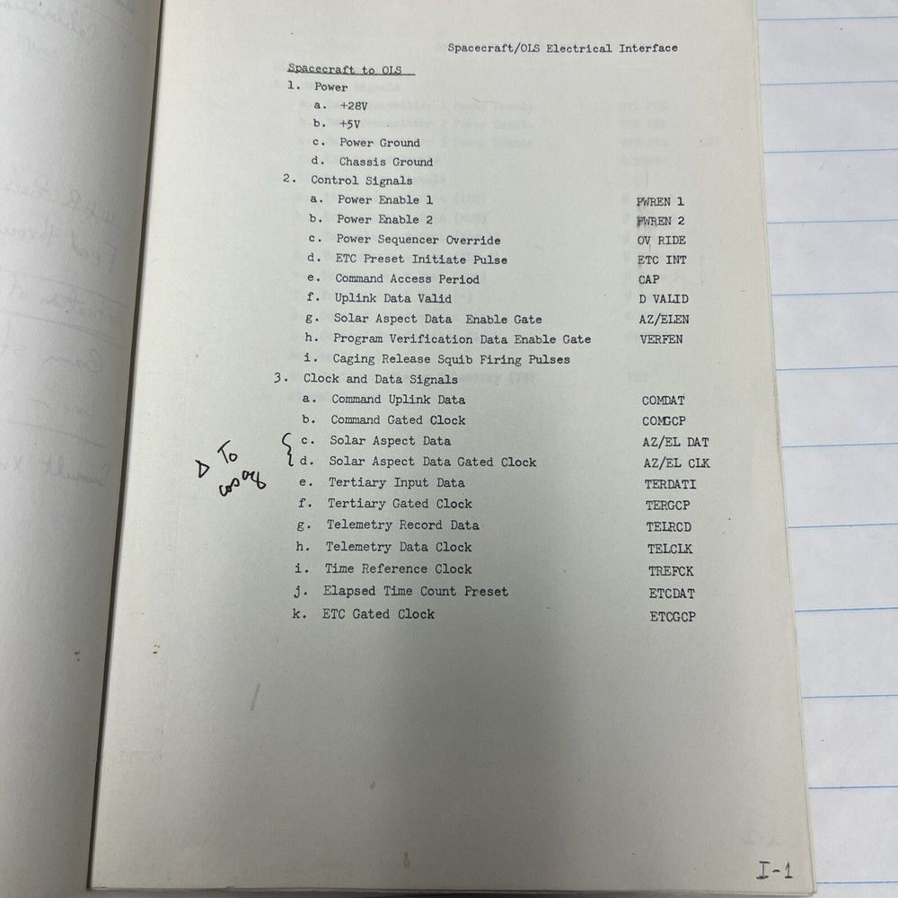 miltary archive spacecraft/OLS electrical interface August 1973 - Unclassified