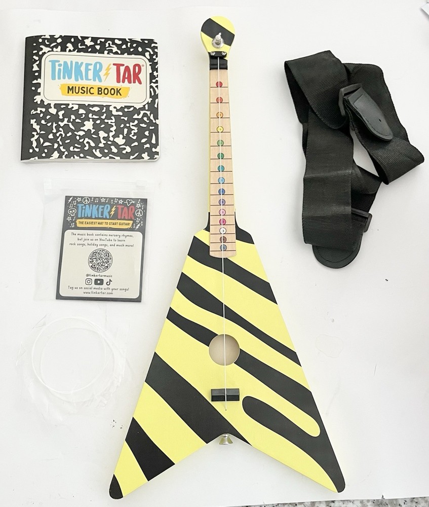 Tinker Tar Yellow Black Start Guitar Includes Music Book, Strap & 2 Extra String