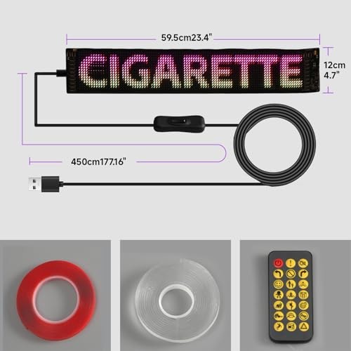 Programmable Scrolling LED Car Sign,Flexible USB 5V Digital Light 23"x5"