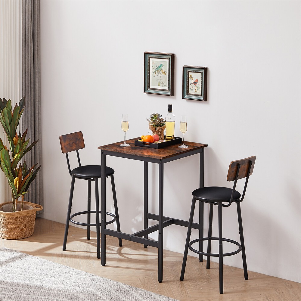 3 Piece Bar Table Set Counter Height Dining Kitchen Table with 2 Bar Stools US