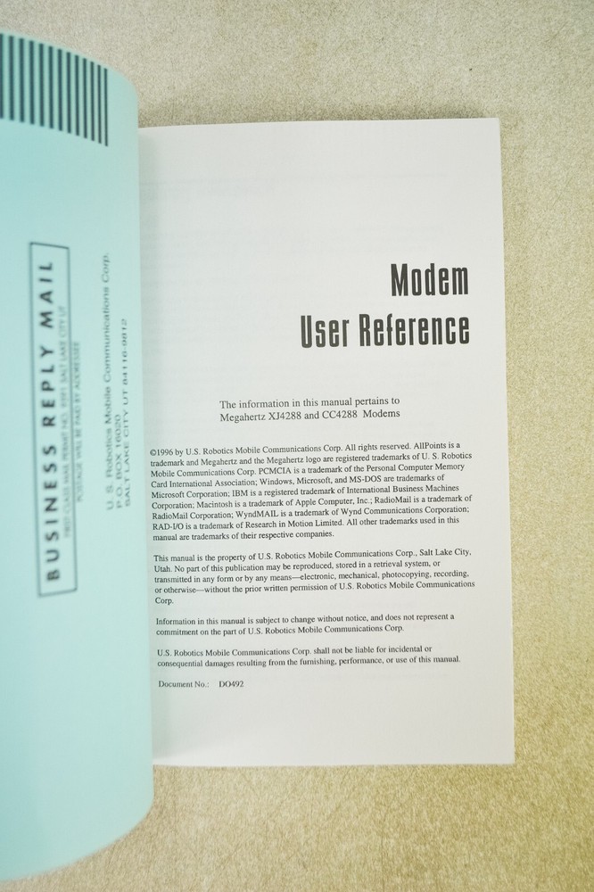 PC Card Modem User Reference Guide Megahertz US Robotics 1996