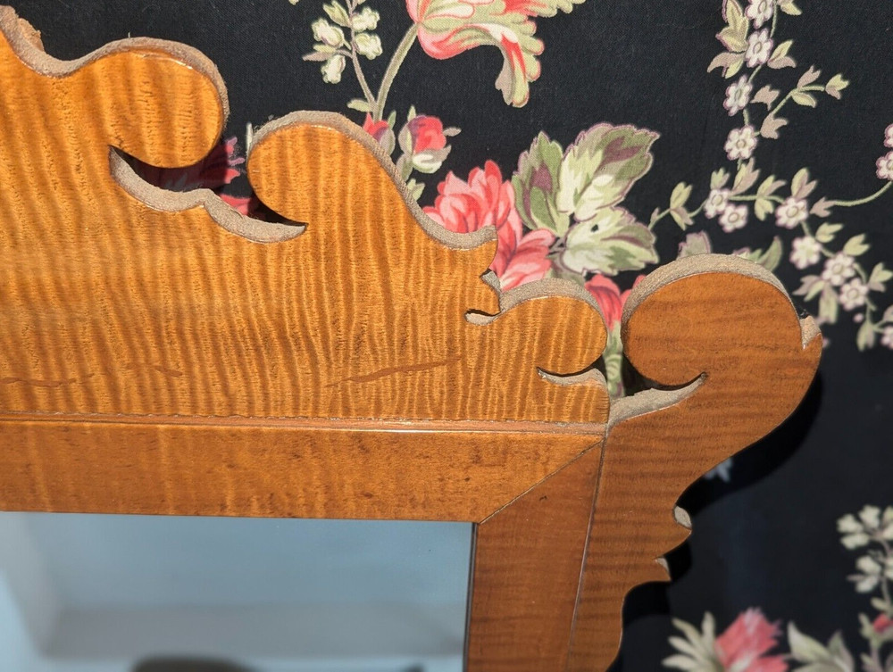 Gorgeous Antique Tiger Striped Maple Chippendale Mirror