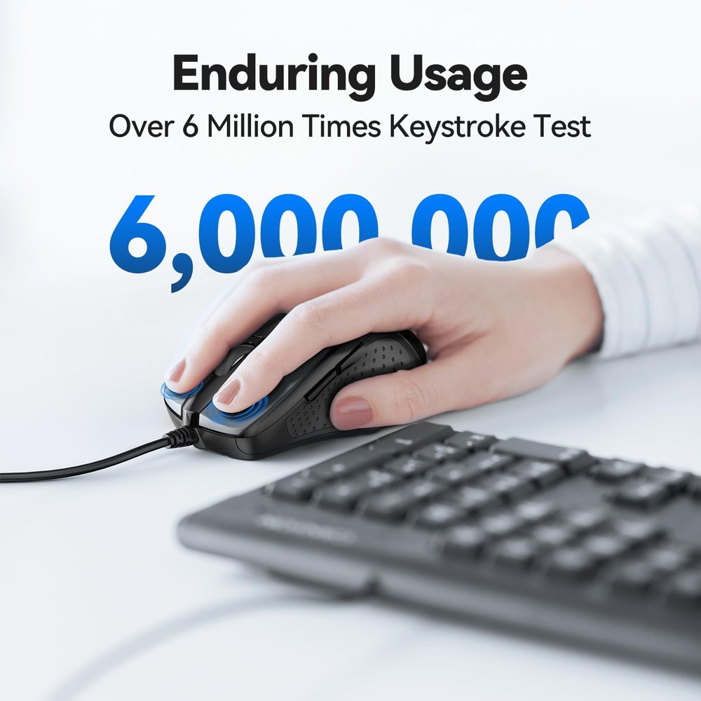 USB Wired , 6-Button Corded Computer with 4 Adjustable DPI, Optical Computer ...