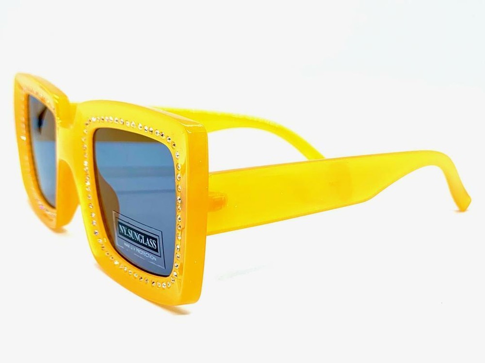 EXAGGERATED Classy Modern Retro Style SUNGLASSES Square Funky Bling Peach Frame