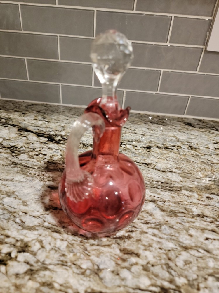 Cranberry Vinegar Cruet with Stopper - Coin Dot Pattern