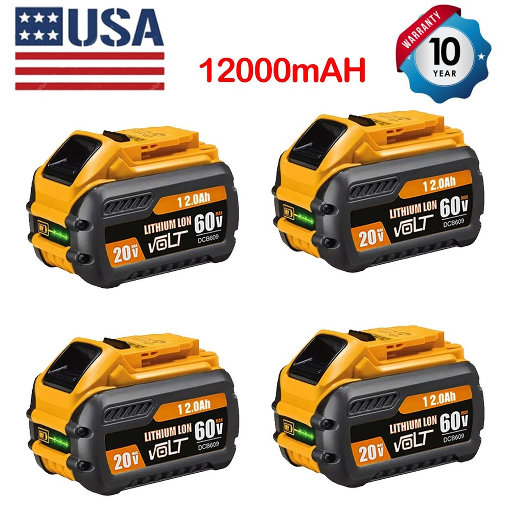 4-Pack 12Ah 20V/60V MAX Replacement for DEWALT Battery Lithiumion DCB612 DCB606