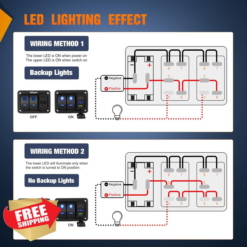 Nilight 6 Gang Switch Panel USB PD Type C Voltmeter Blue Backlit