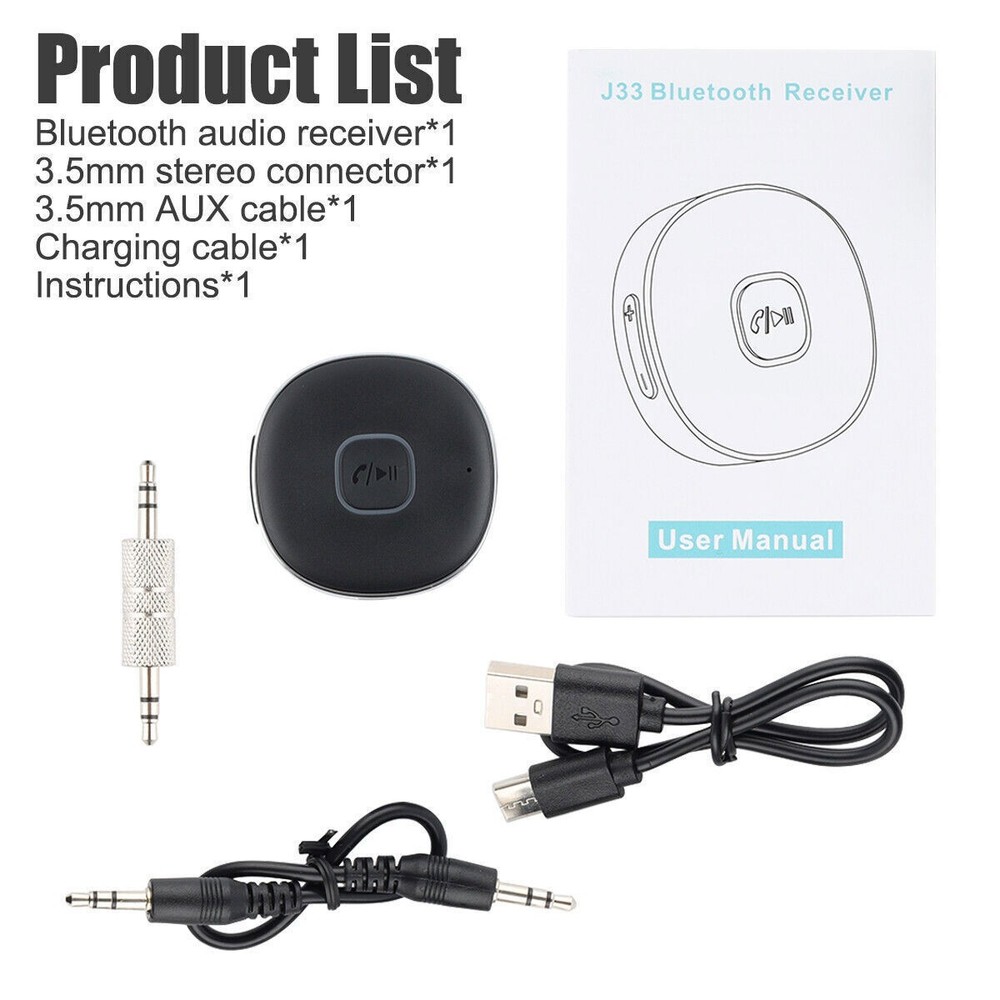 Bluetooth Receiver 3.5mm AUX Car Adapter Wireless Audio Receiver for Home Stereo