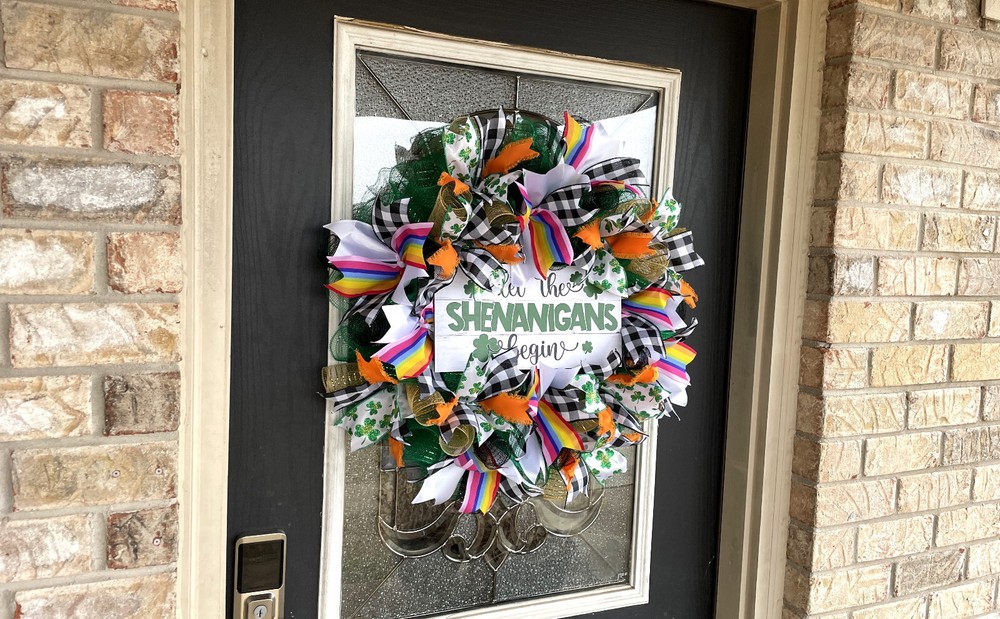 Rainbow Clover LetShenanigans Begin St. Patricks Day Deco Mesh Front Door Wreath