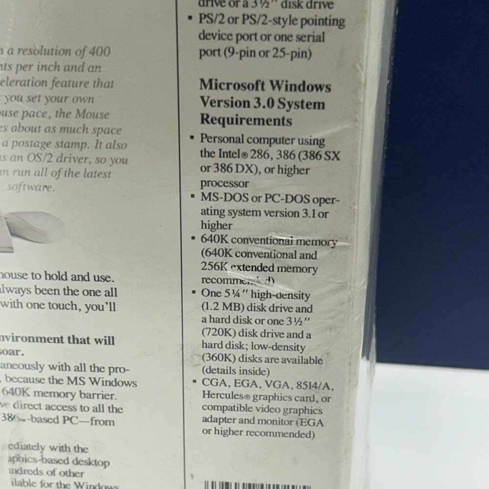 Microsoft Windows 3.0 Operating System + Microsoft Mouse - Vintage 92 Sealed Box