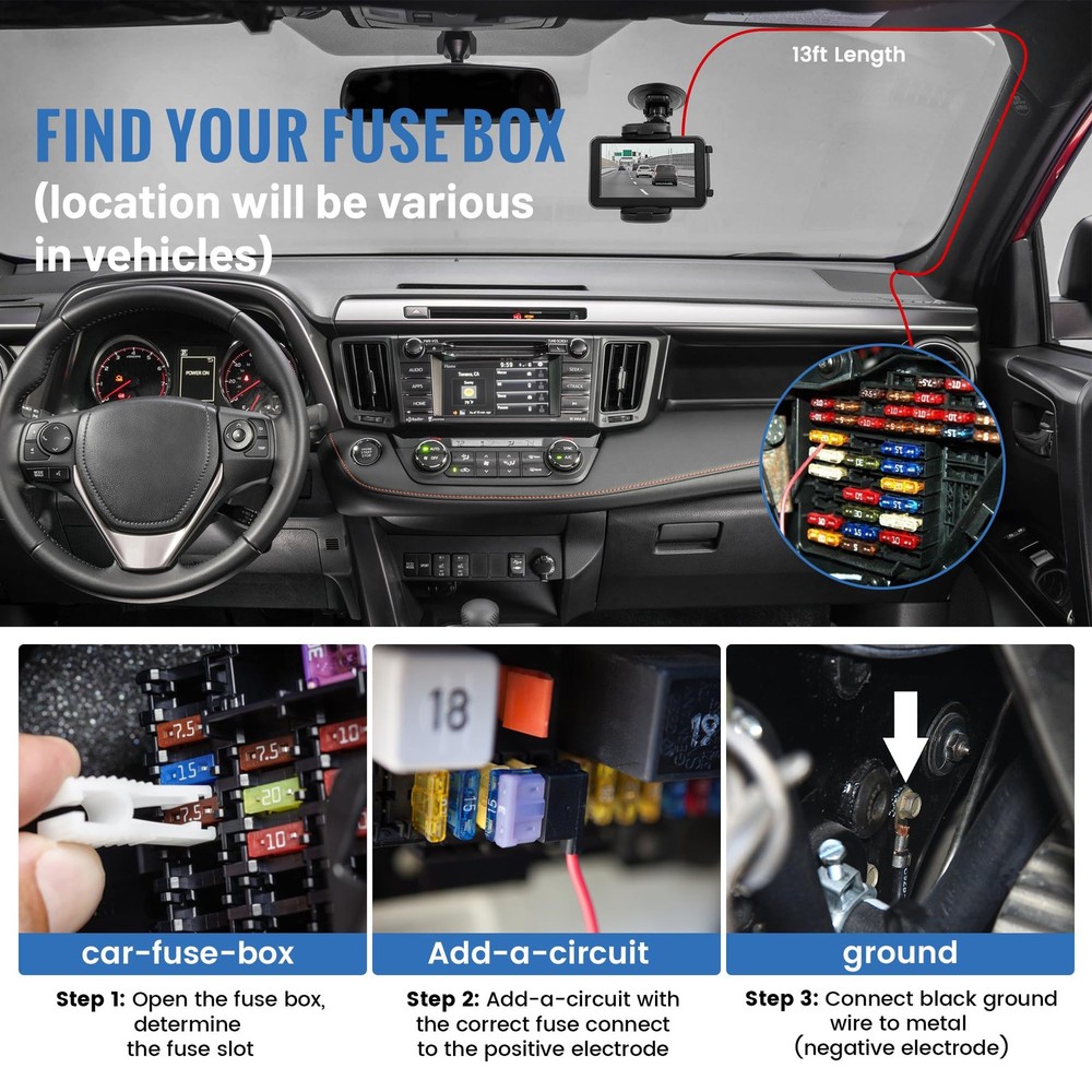 EWAY 3-in-1 Micro USB & Mini USB Type-C Dash Cam Hardwire Kit Car Charging Po...