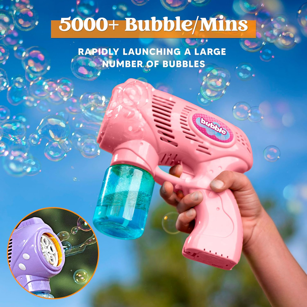 2 Bubble Guns with 2 Bottles Refill Solution, Bubble Machine Gun for Kids, Toddl