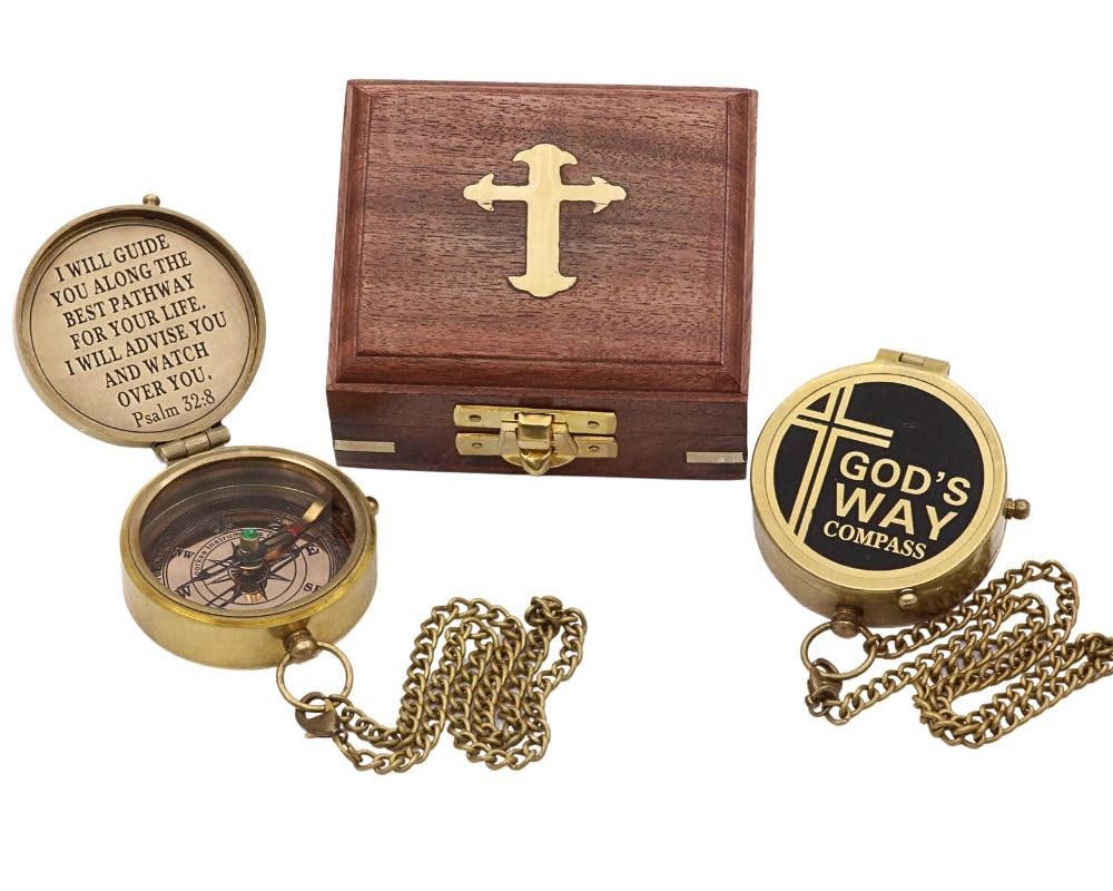 God’s Way Compass, Psalm 32:8, Solid Brass Directional Engraved Compass, Bapt...