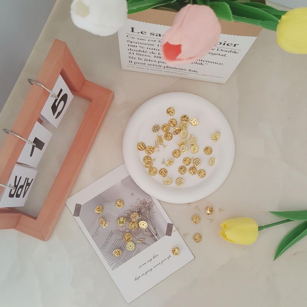 100 PCS Metal Locking Pin Backs Replacement, Butterfly Tie Tacks, Gold